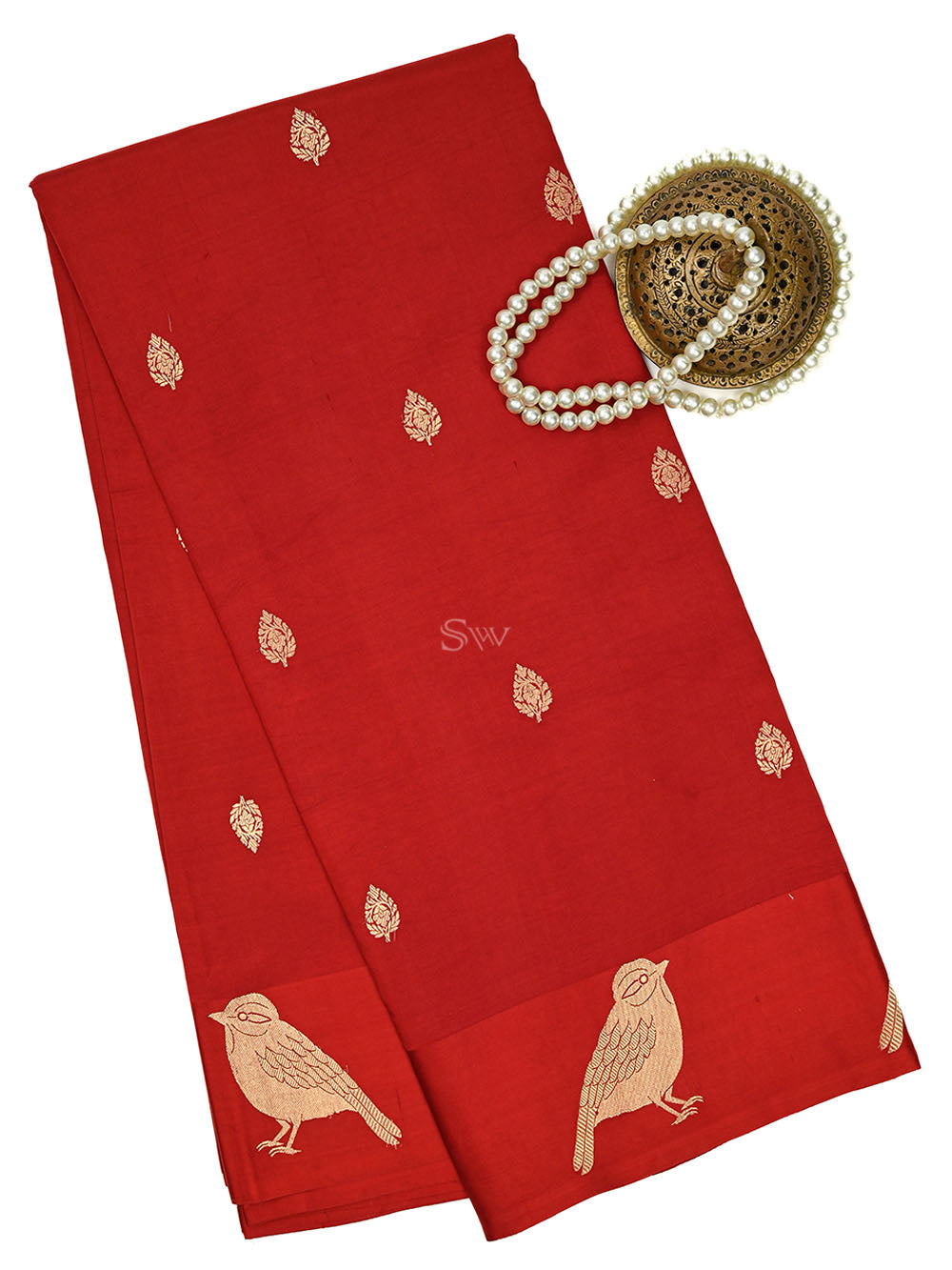 Maroon Booti Katan Silk Handloom Banarasi Saree - Sacred Weaves