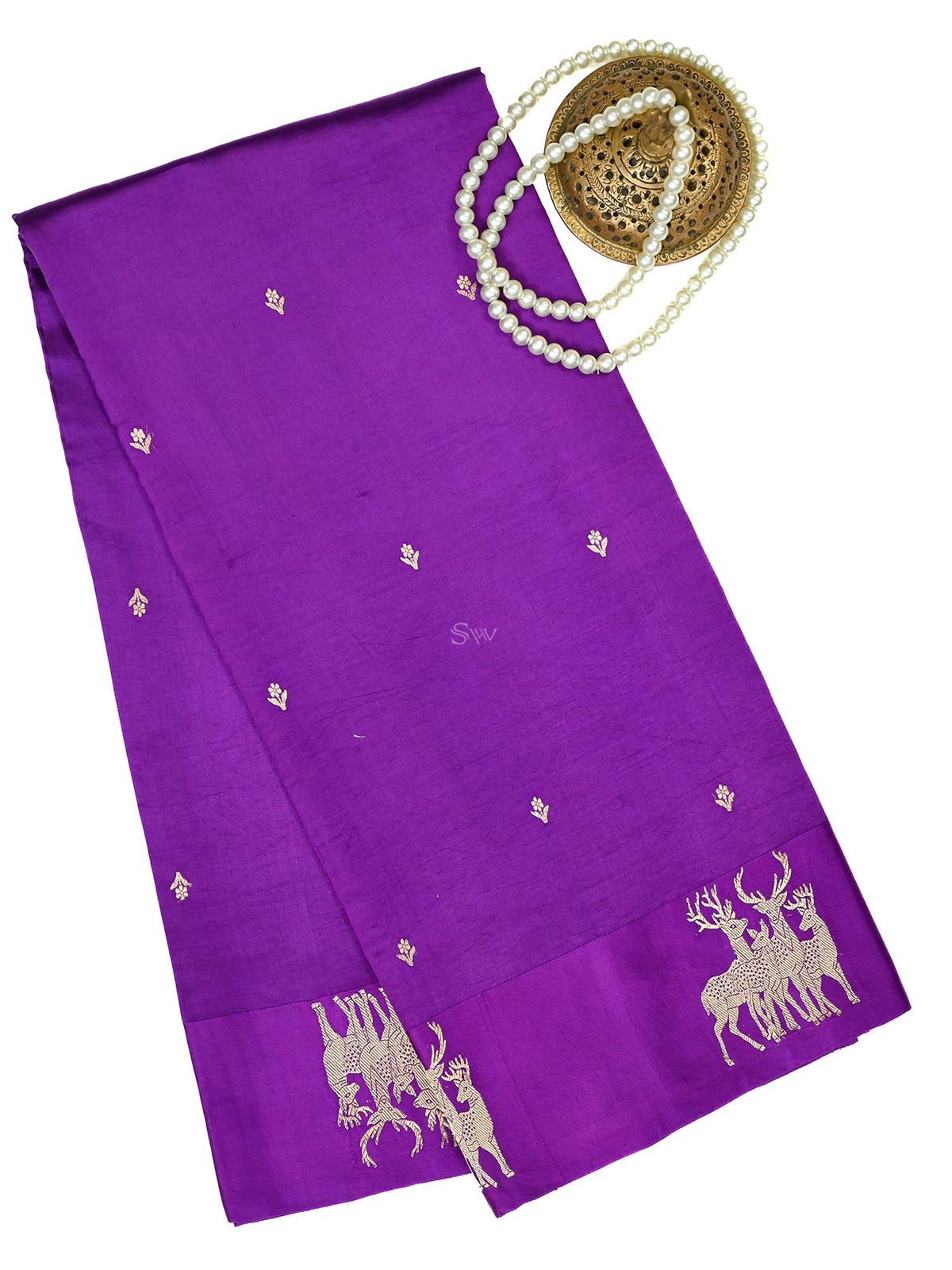 Purple Booti Katan Silk Handloom Banarasi Saree