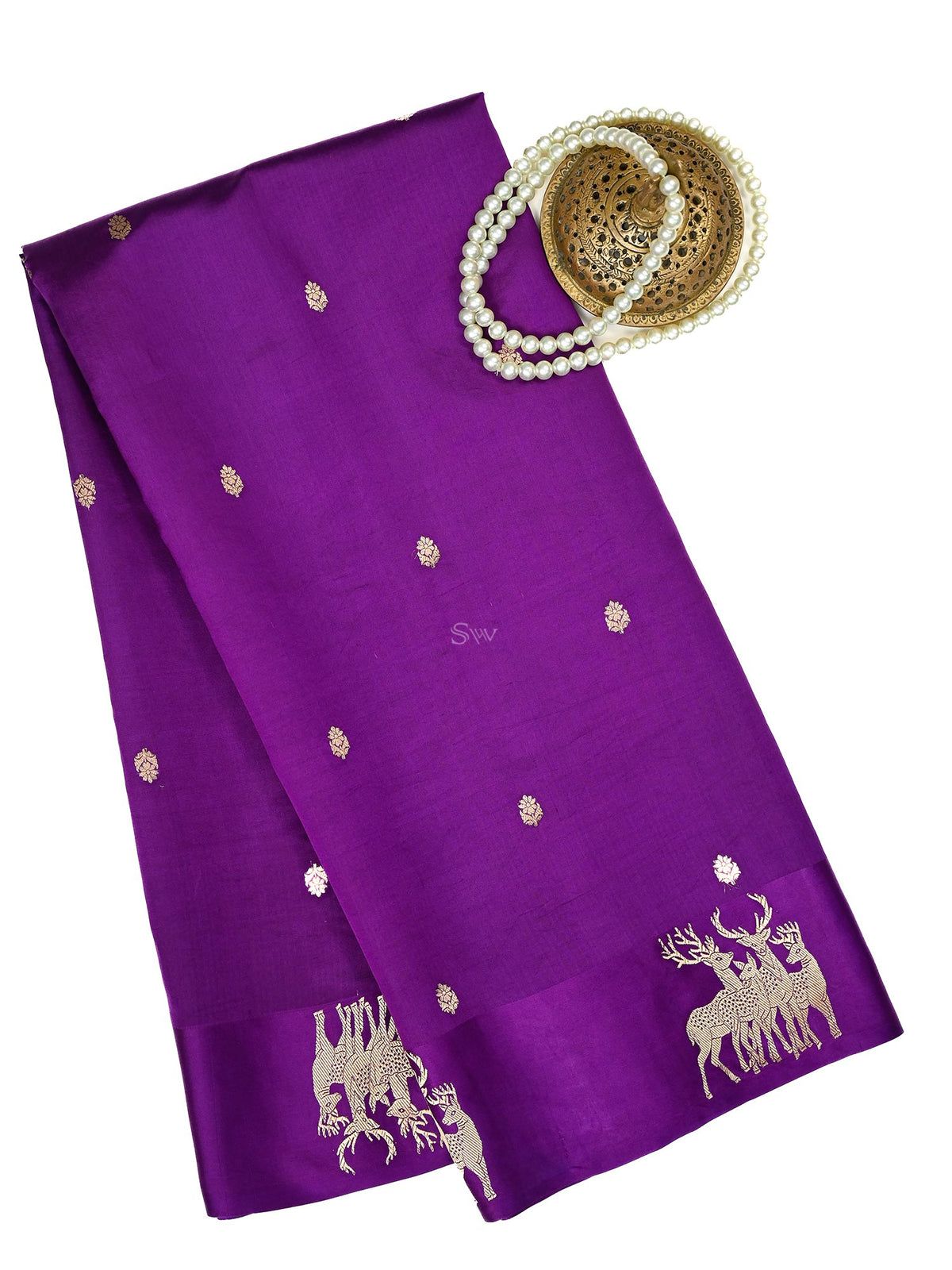 Purple Booti Katan Silk Handloom Banarasi Saree