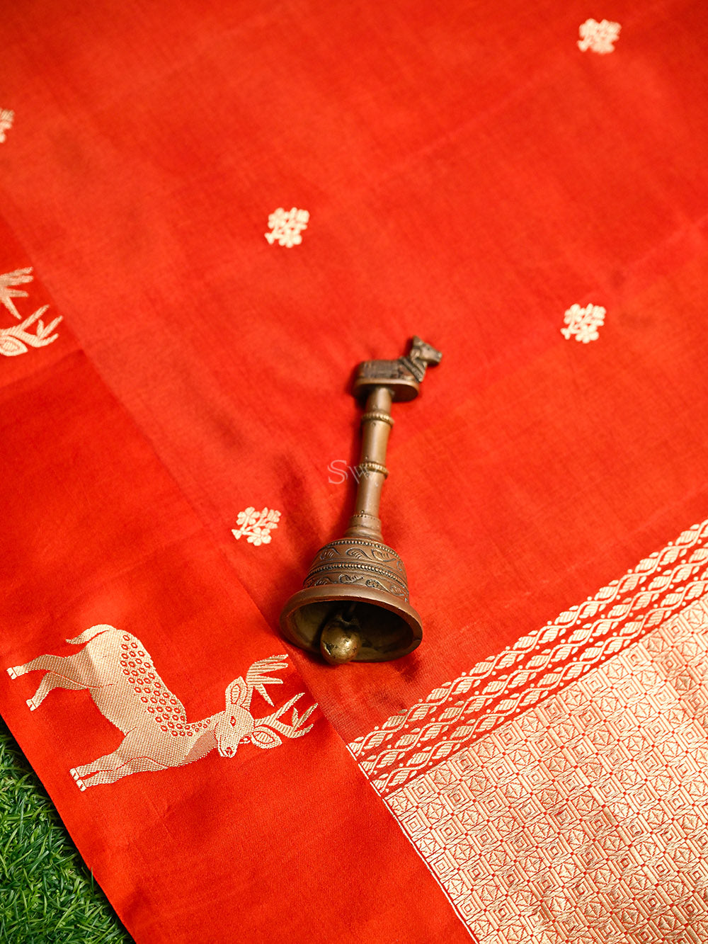 Orange Booti Katan Silk Handloom Banarasi Saree