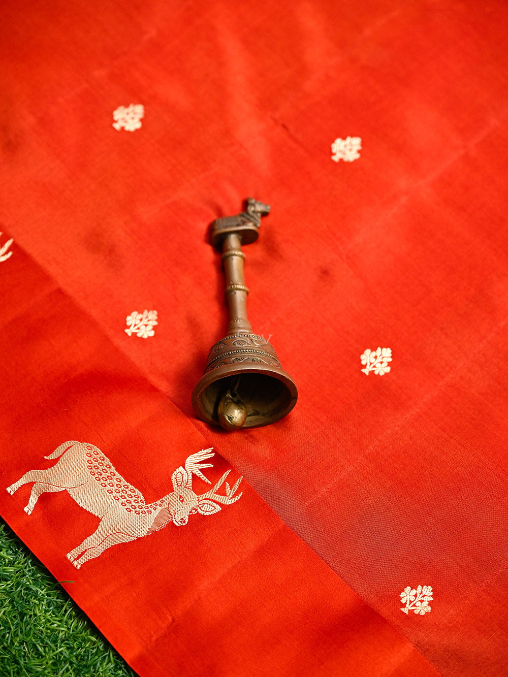 Orange Booti Katan Silk Handloom Banarasi Saree