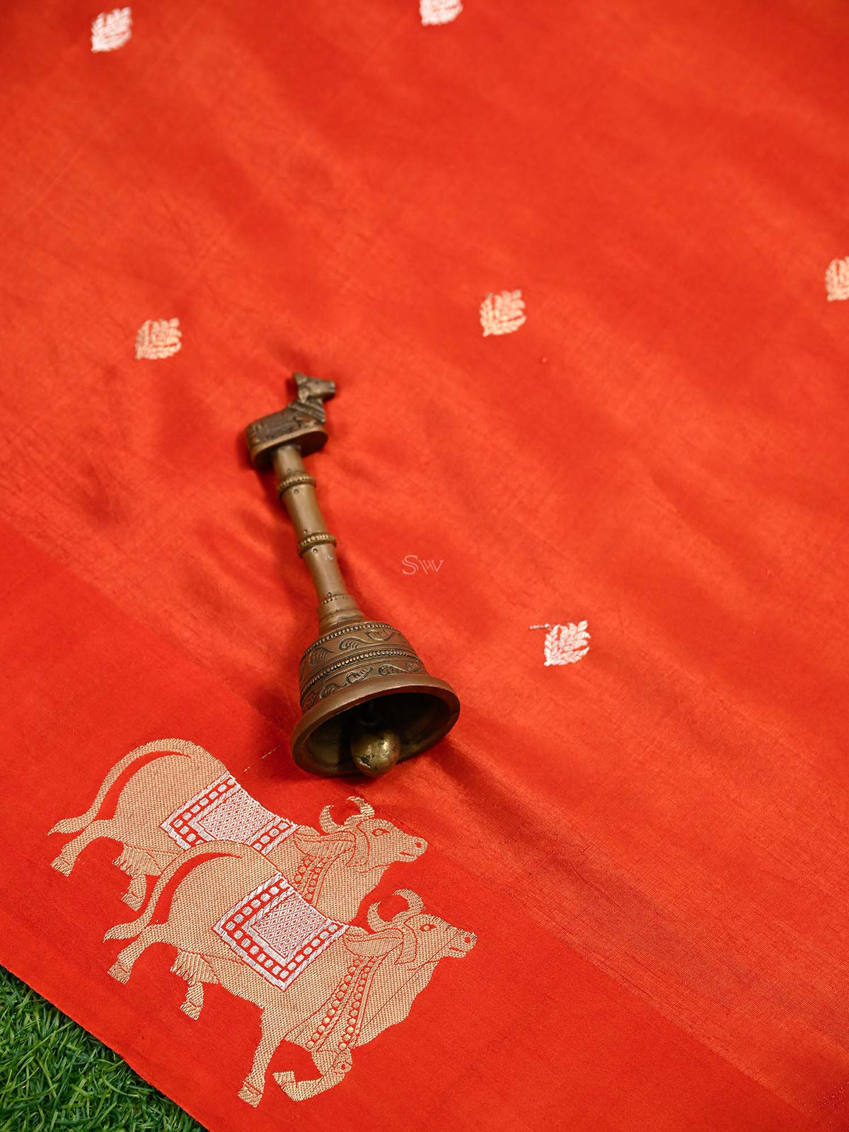 Orange Booti Katan Silk Handloom Banarasi Saree