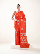 Orange Boota Katan Silk Handloom Banarasi Saree - Sacred Weaves
