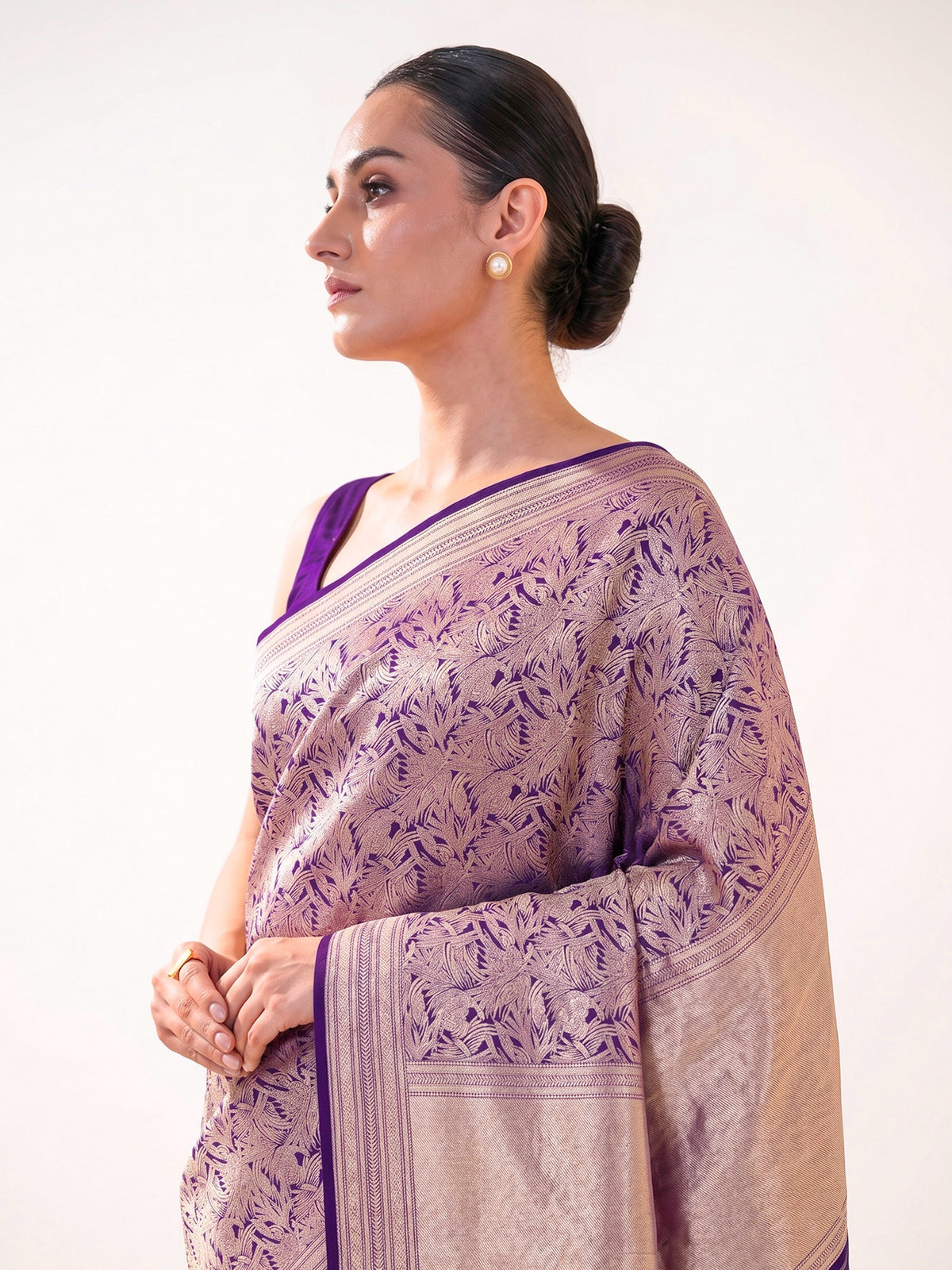 Purple Silk Shikargah Brocade Handloom Banarasi Saree - Sacred Weaves