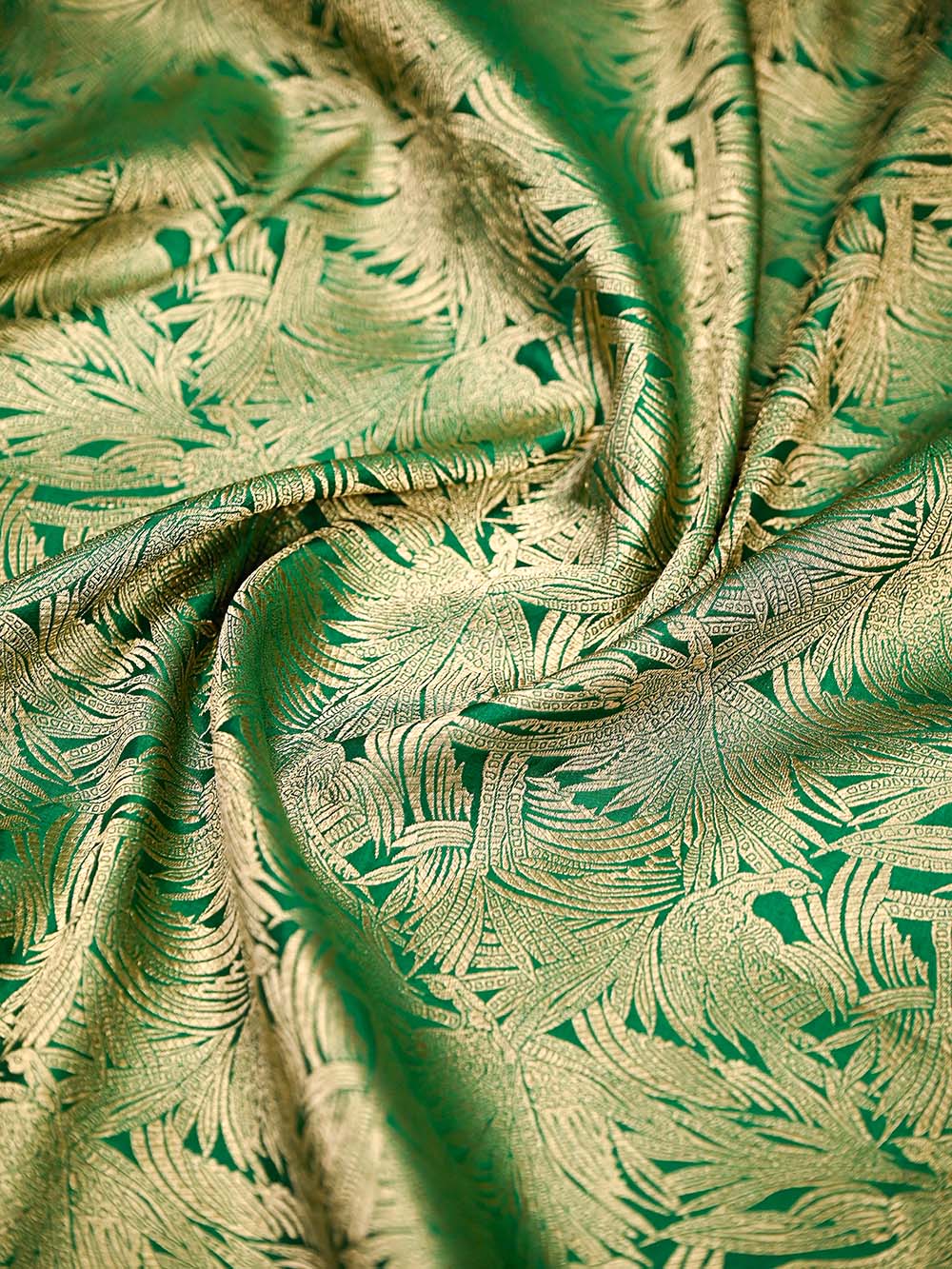 Bottle Green Silk Shikargah Brocade Handloom Banarasi Saree - Sacred Weaves