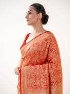 Red Silk Shikargah Brocade Handloom Banarasi Saree - Sacred Weaves