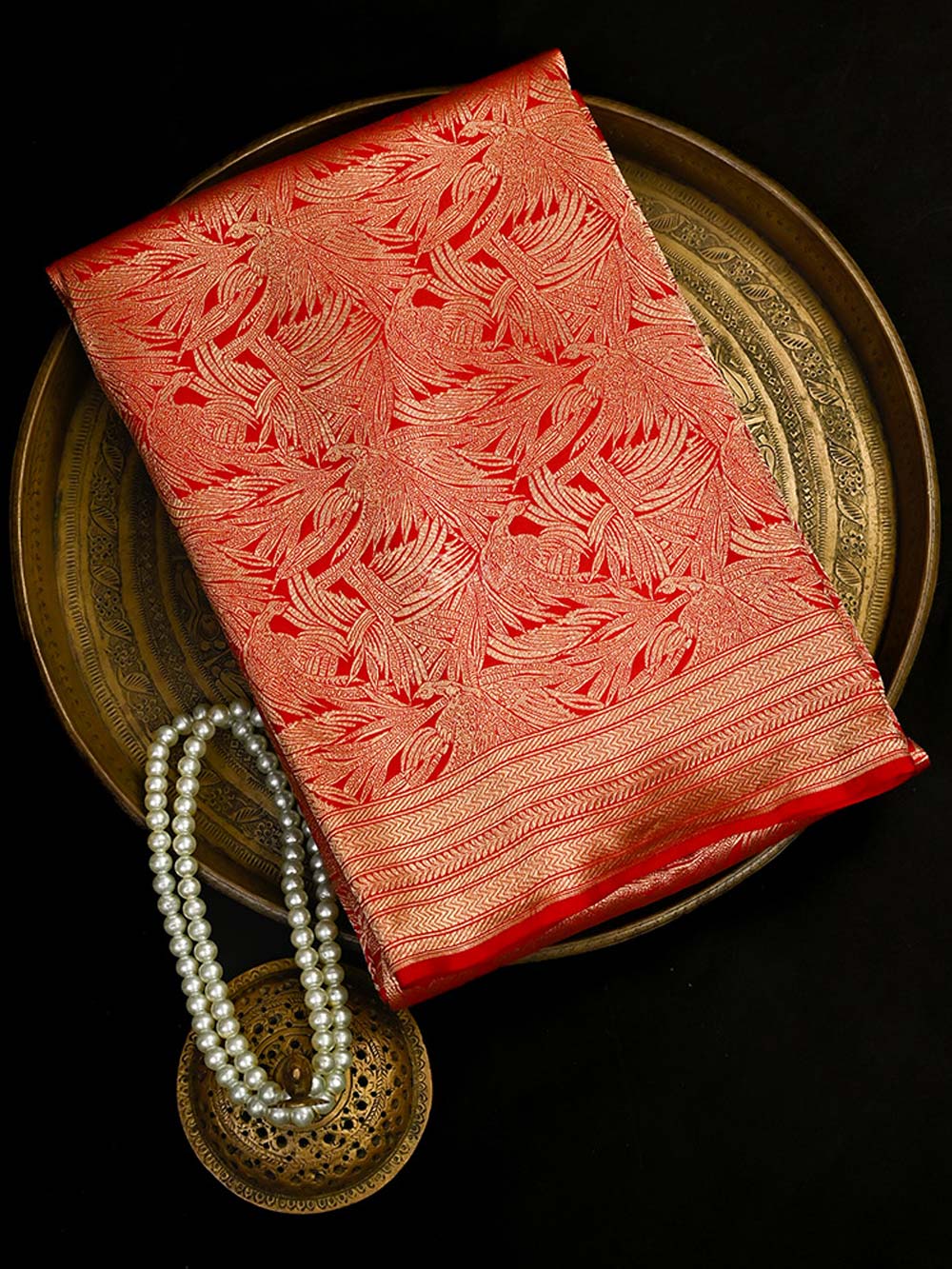 Red Silk Shikargah Brocade Handloom Banarasi Saree - Sacred Weaves