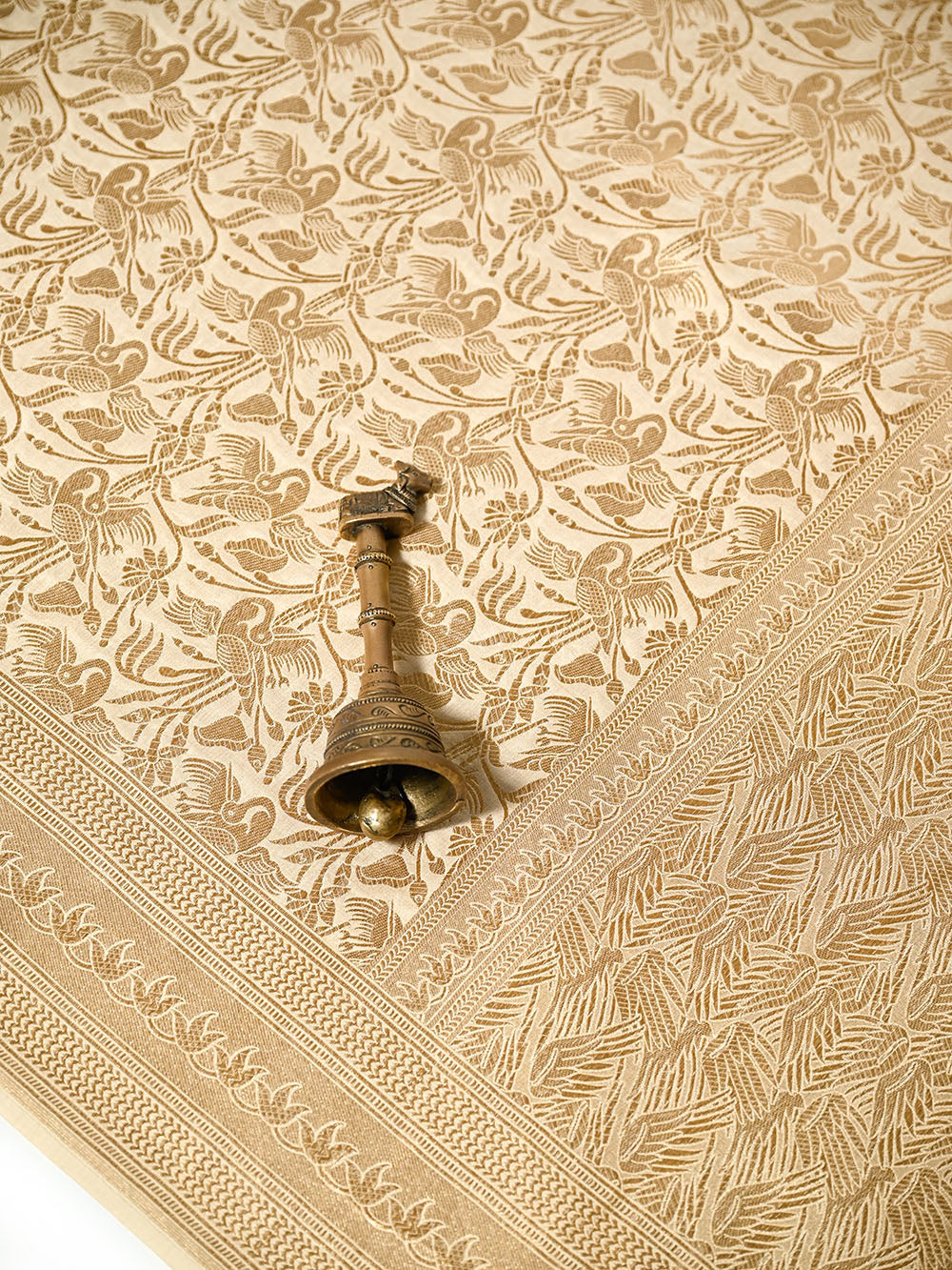 Beige Silk Shikargah Brocade Handloom Banarasi Saree - Sacred Weaves