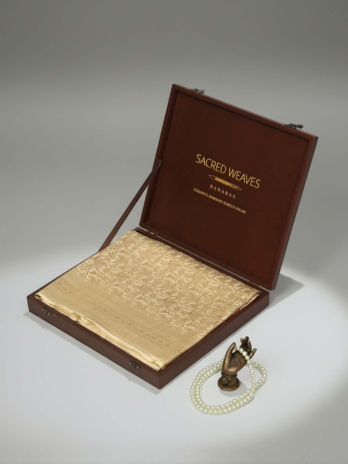 Beige Silk Shikargah Brocade Handloom Banarasi Saree