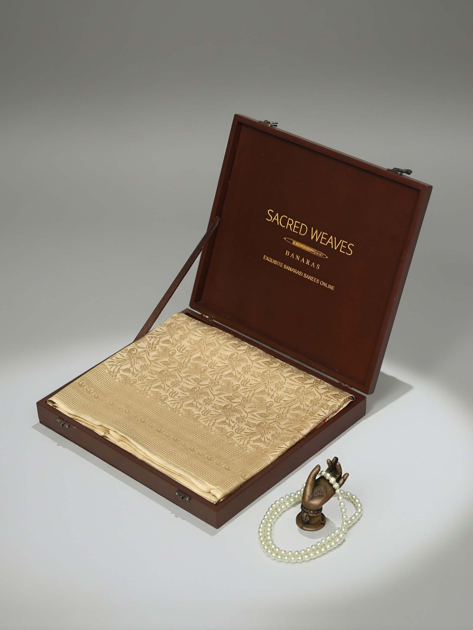 Beige Silk Shikargah Brocade Handloom Banarasi Saree