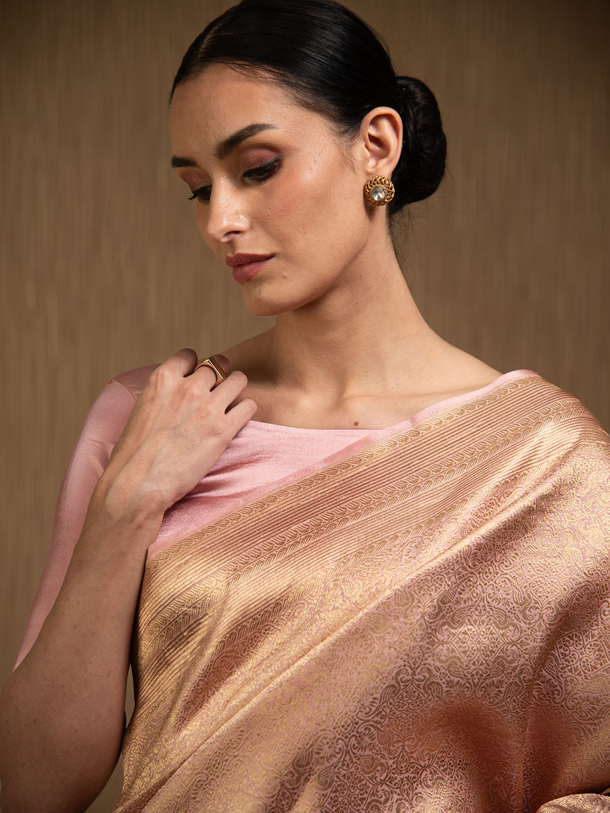 Pastel Pink Silk Brocade Handloom Banarasi Saree