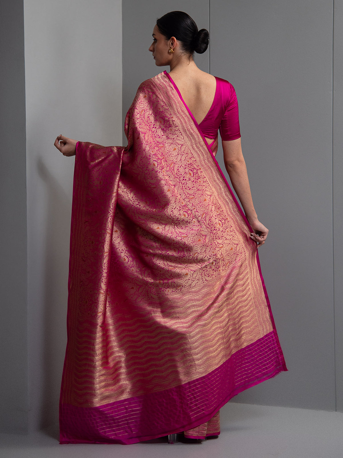 Dark Pink Meenakari Silk Brocade Handloom Banarasi Saree