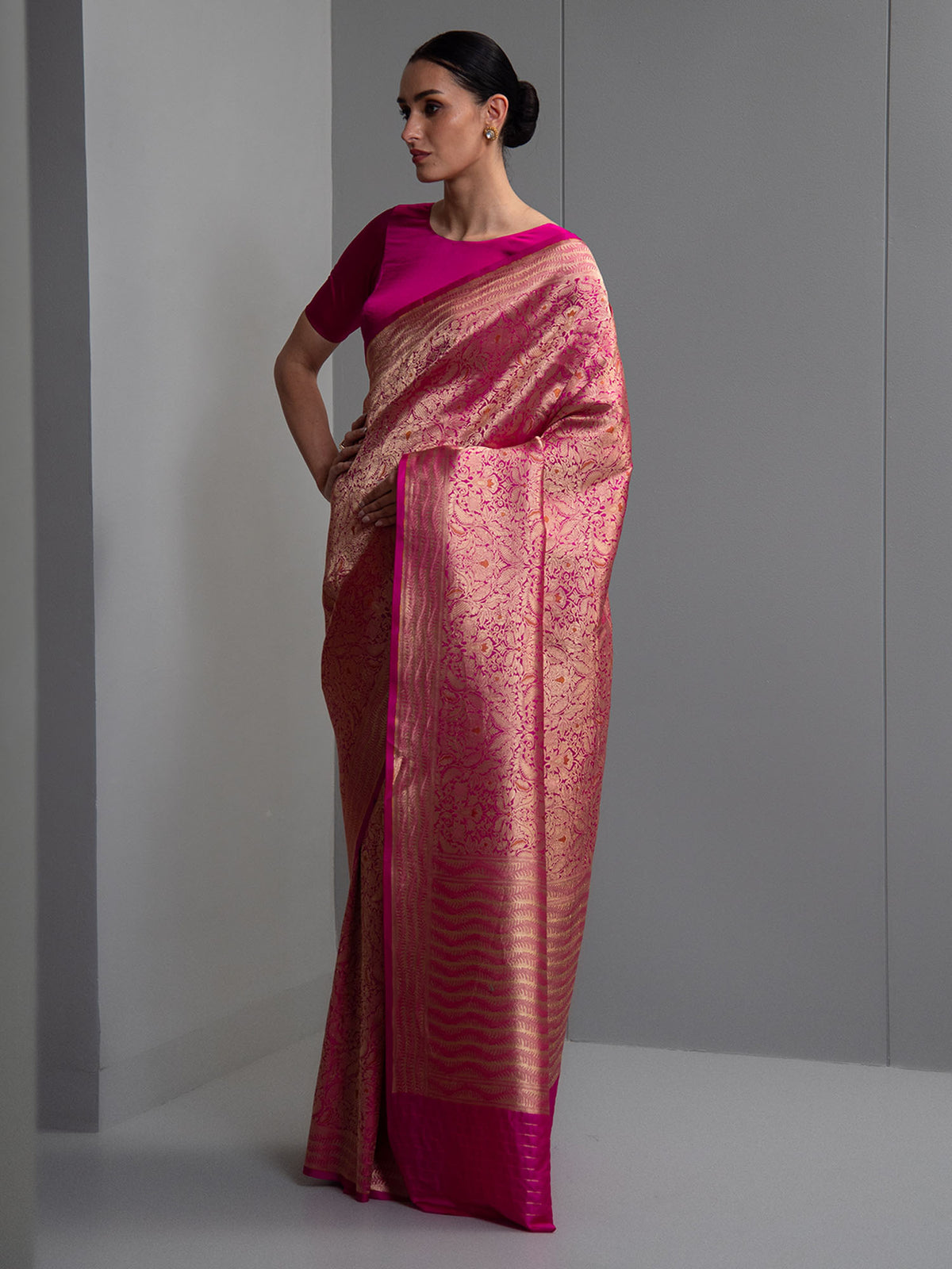 Dark Pink Meenakari Silk Brocade Handloom Banarasi Saree