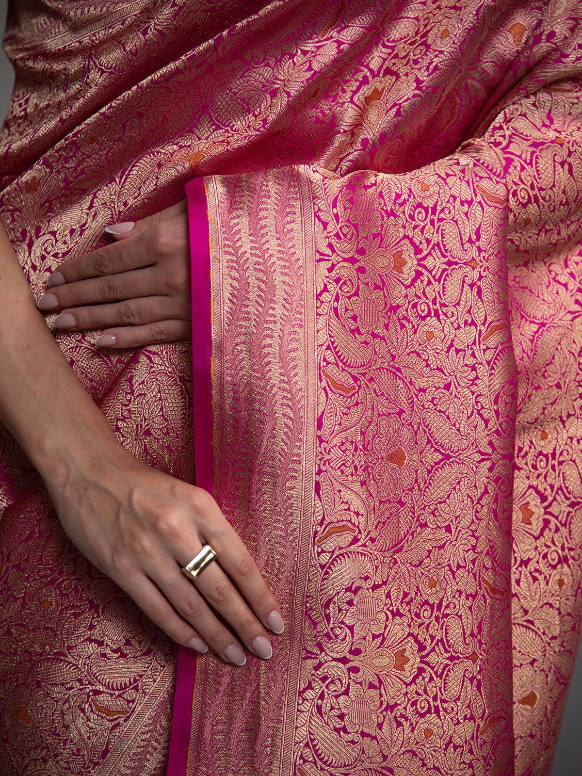 Dark Pink Meenakari Silk Brocade Handloom Banarasi Saree