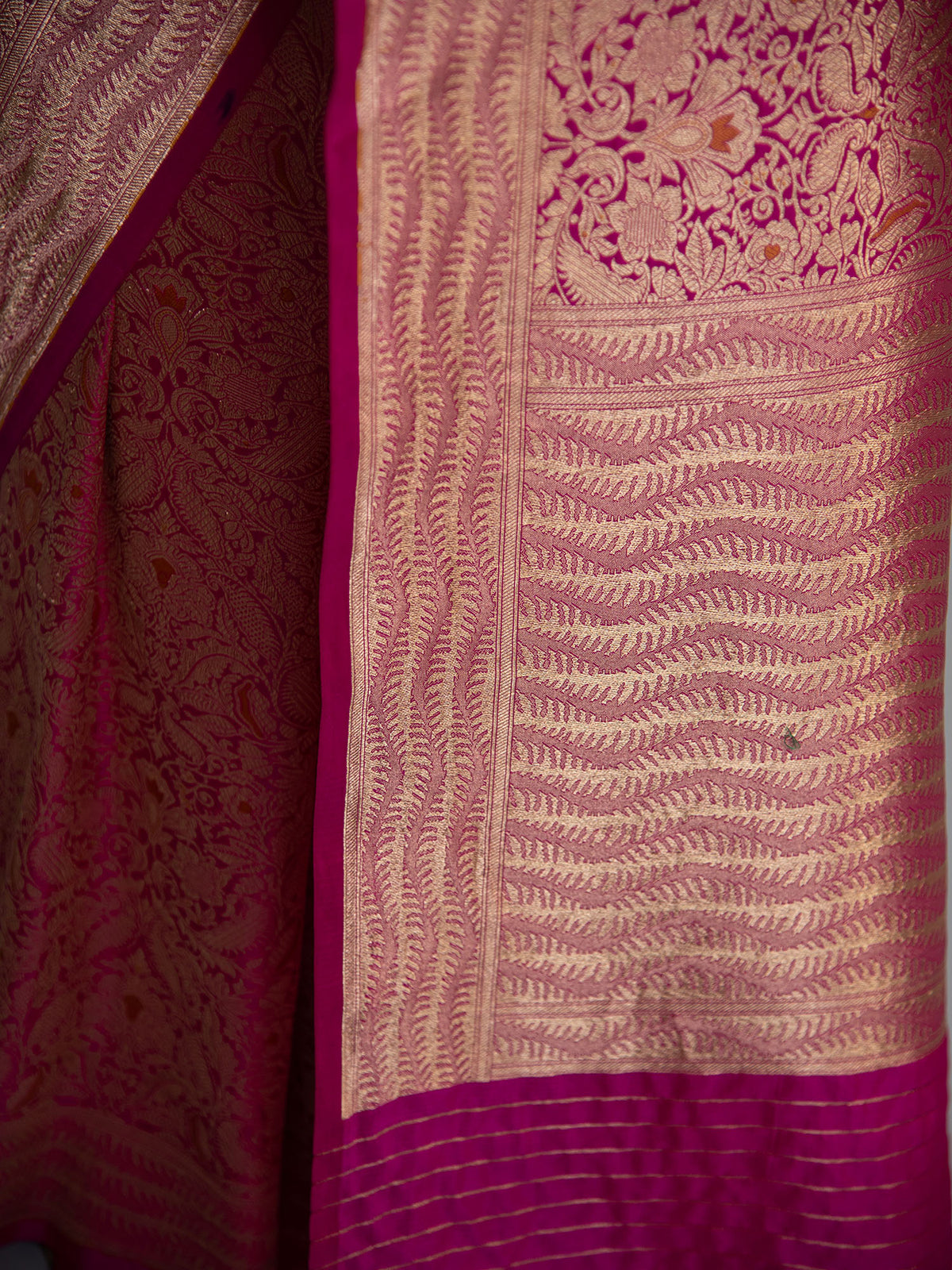 Dark Pink Meenakari Silk Brocade Handloom Banarasi Saree