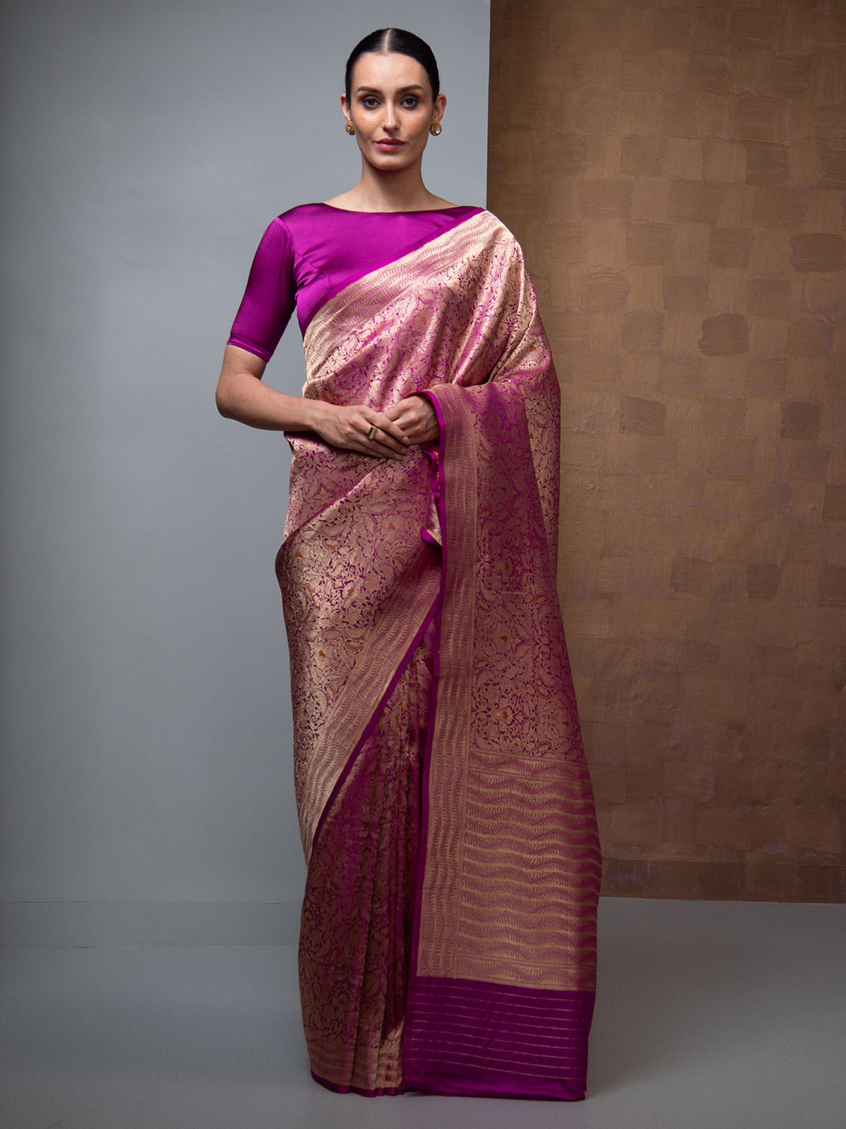 Dark Magenta Meenakari Silk Brocade Handloom Banarasi Saree