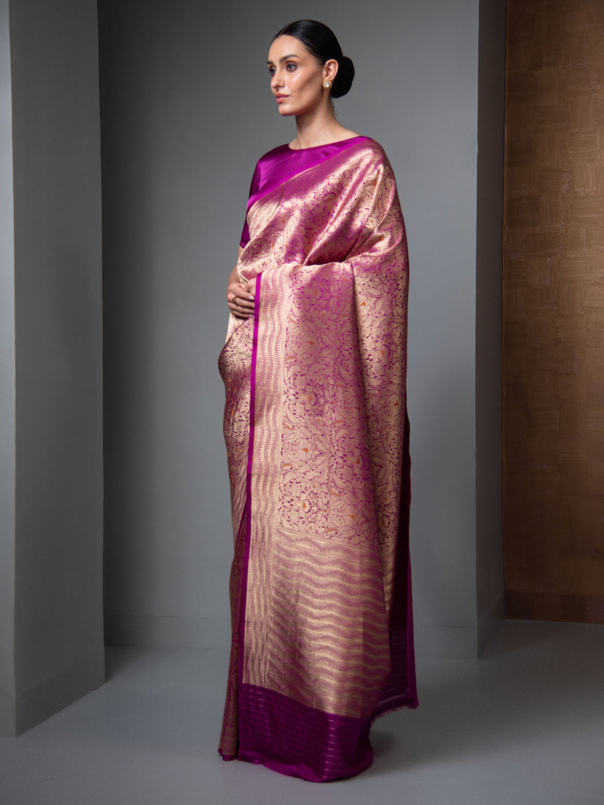 Dark Magenta Meenakari Silk Brocade Handloom Banarasi Saree