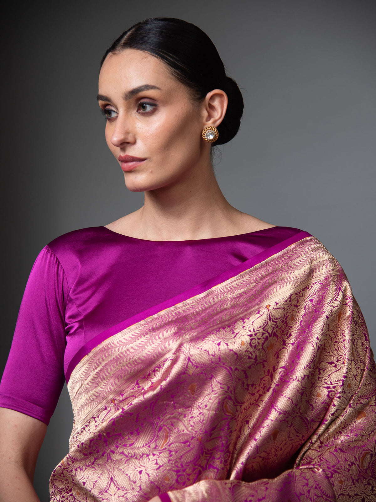 Dark Magenta Meenakari Silk Brocade Handloom Banarasi Saree