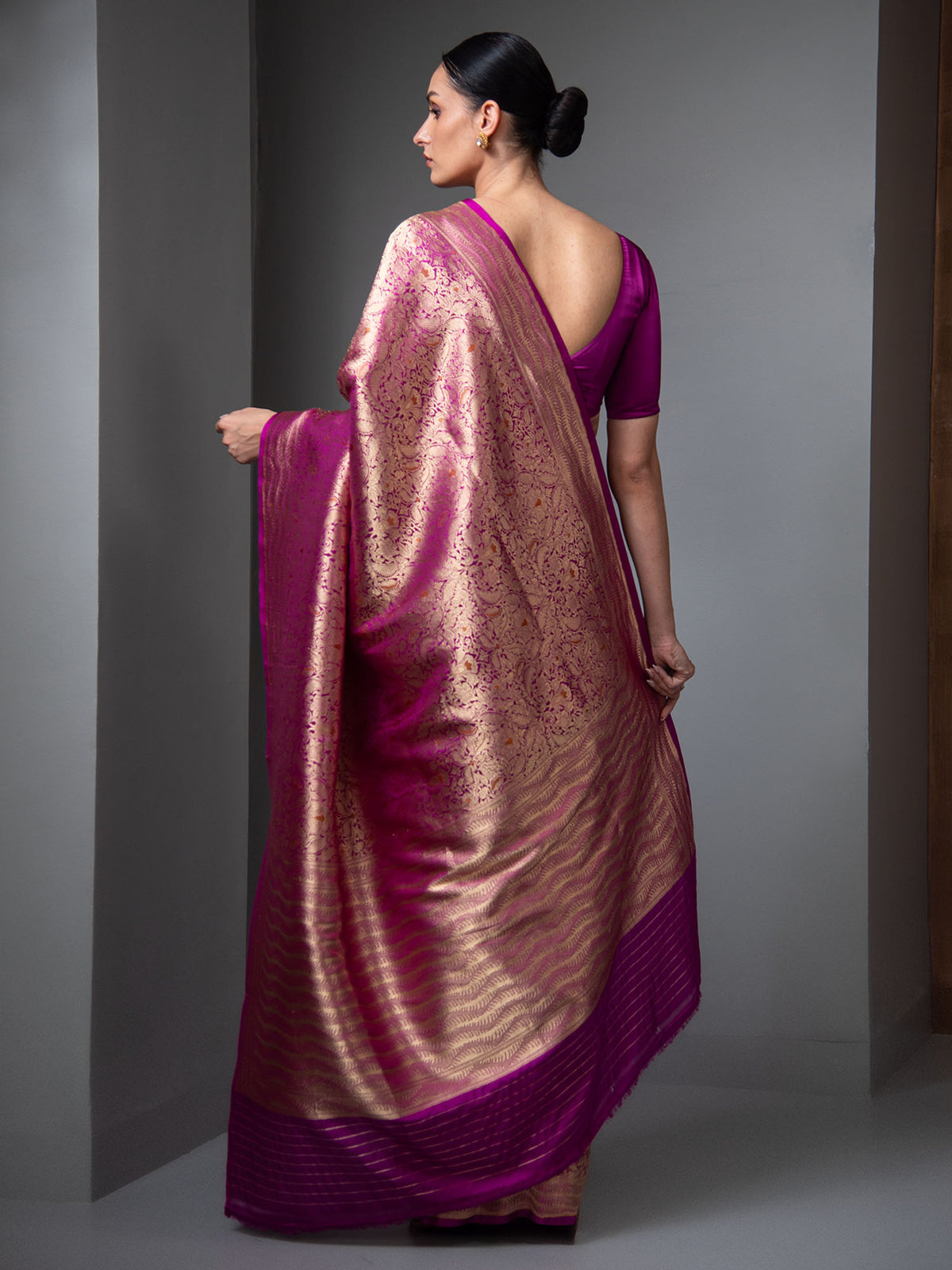 Dark Magenta Meenakari Silk Brocade Handloom Banarasi Saree