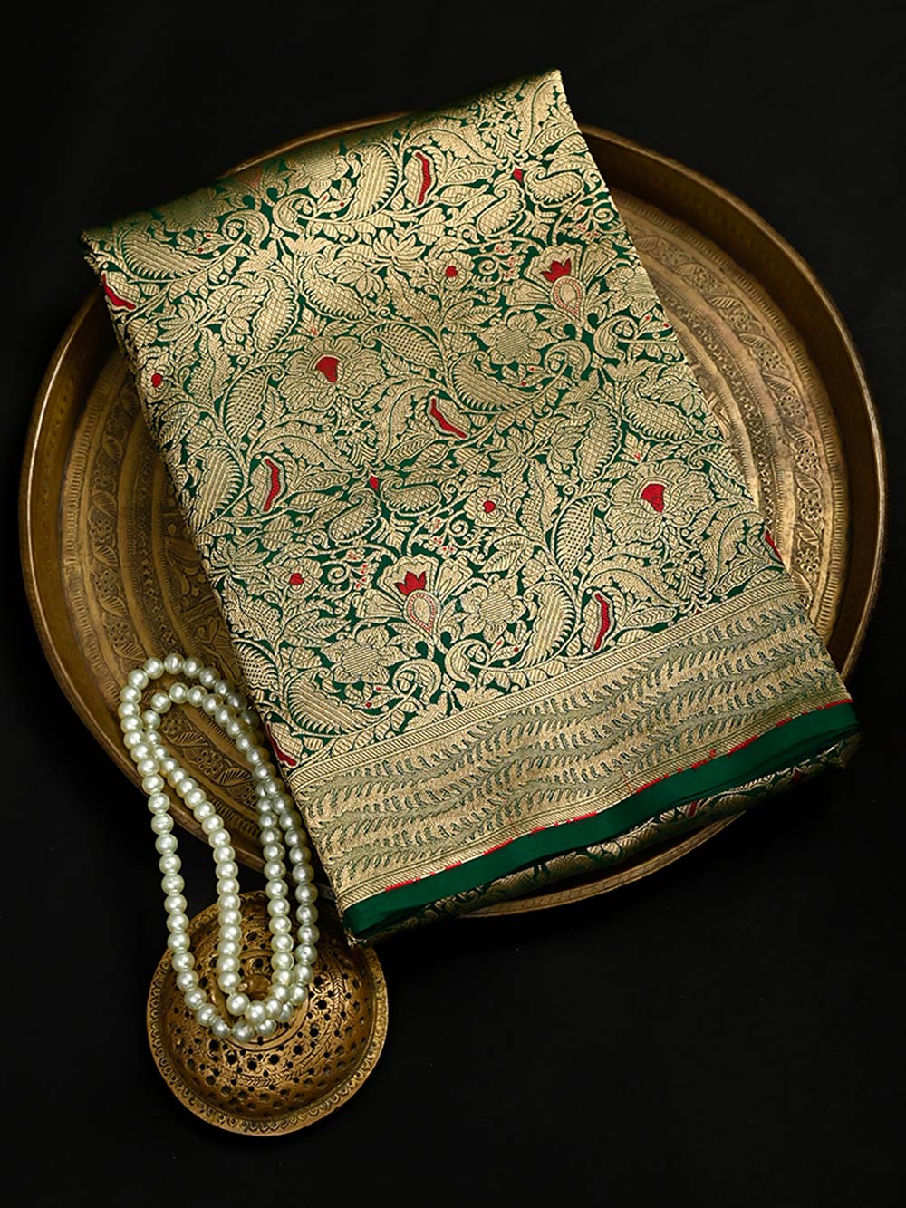 Bottle Green Meenakari Silk Brocade Handloom Banarasi Saree - Sacred Weaves