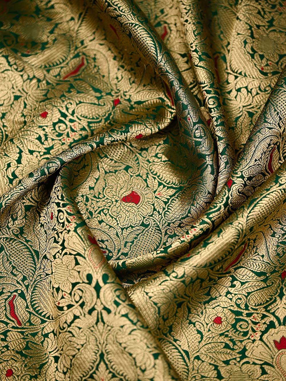 Bottle Green Meenakari Silk Brocade Handloom Banarasi Saree - Sacred Weaves