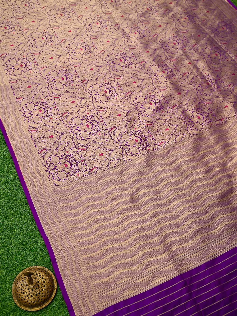 Purple Meenakari Silk Brocade Handloom Banarasi Saree - Sacred Weaves