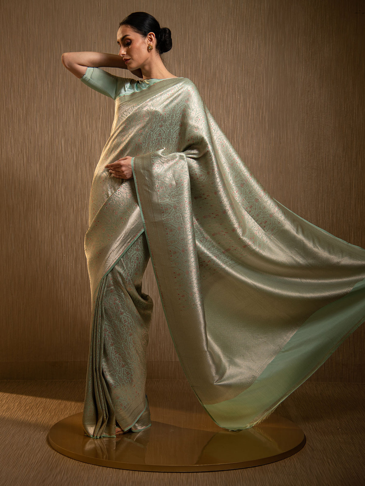 Pastel Aqua Green Meenakari Silk Brocade Handloom Banarasi Saree