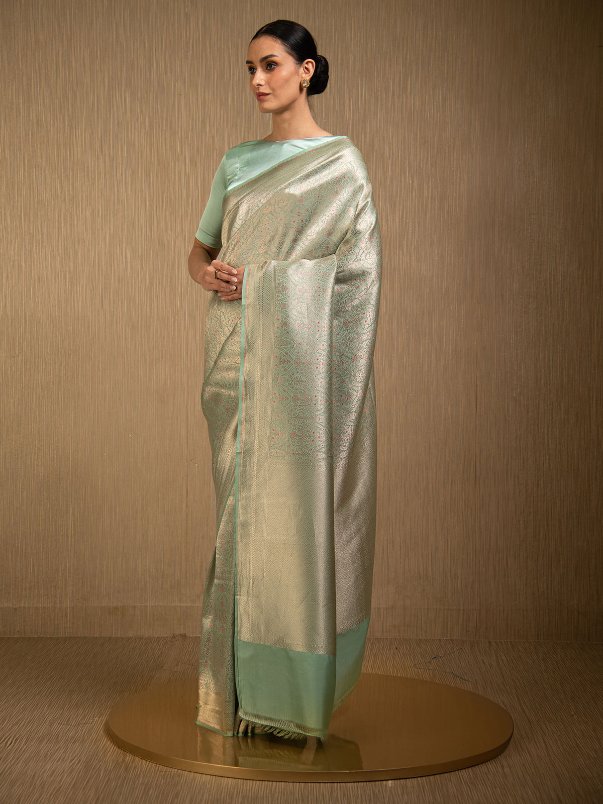 Pastel Aqua Green Meenakari Silk Brocade Handloom Banarasi Saree