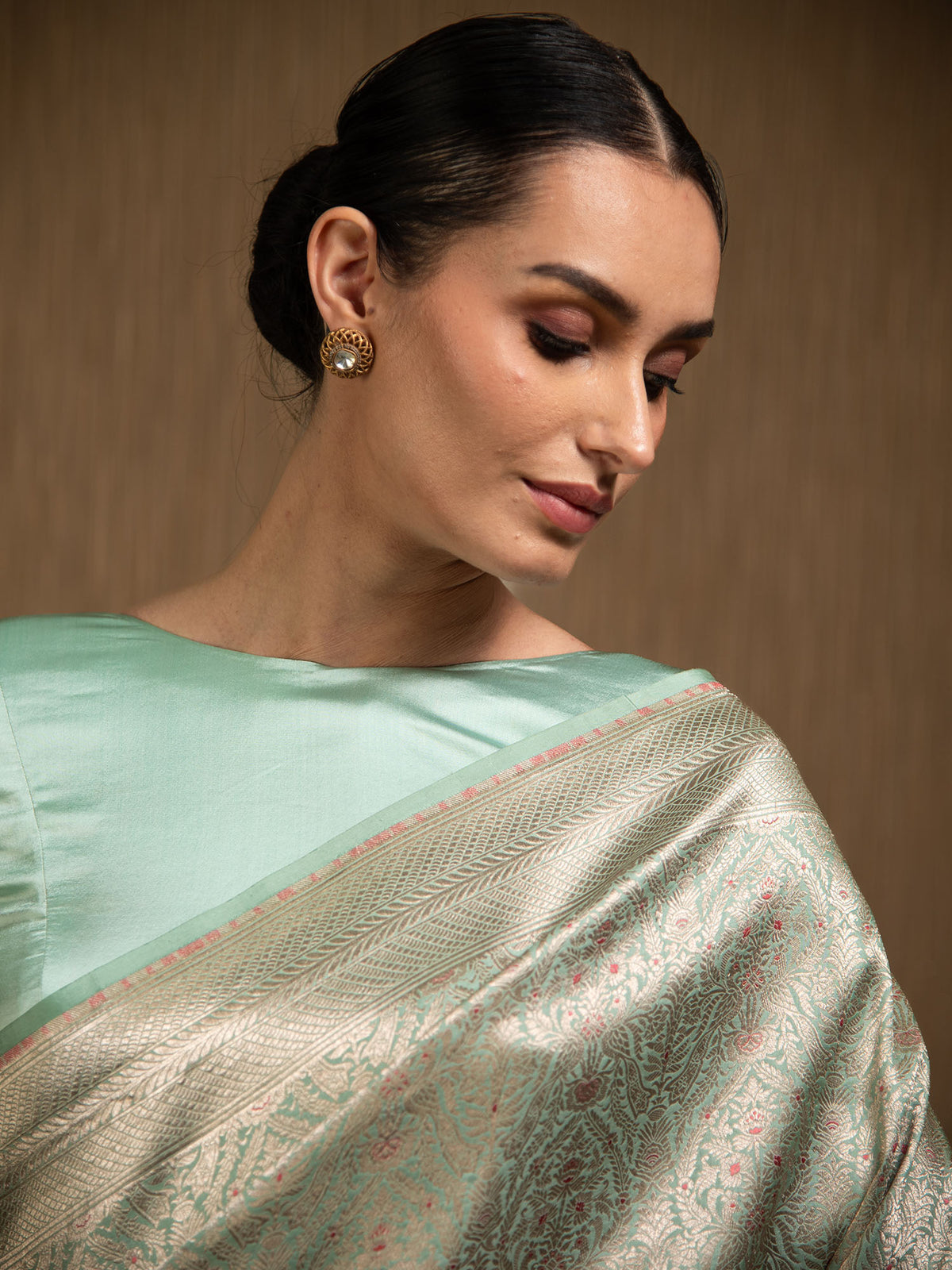 Pastel Aqua Green Meenakari Silk Brocade Handloom Banarasi Saree