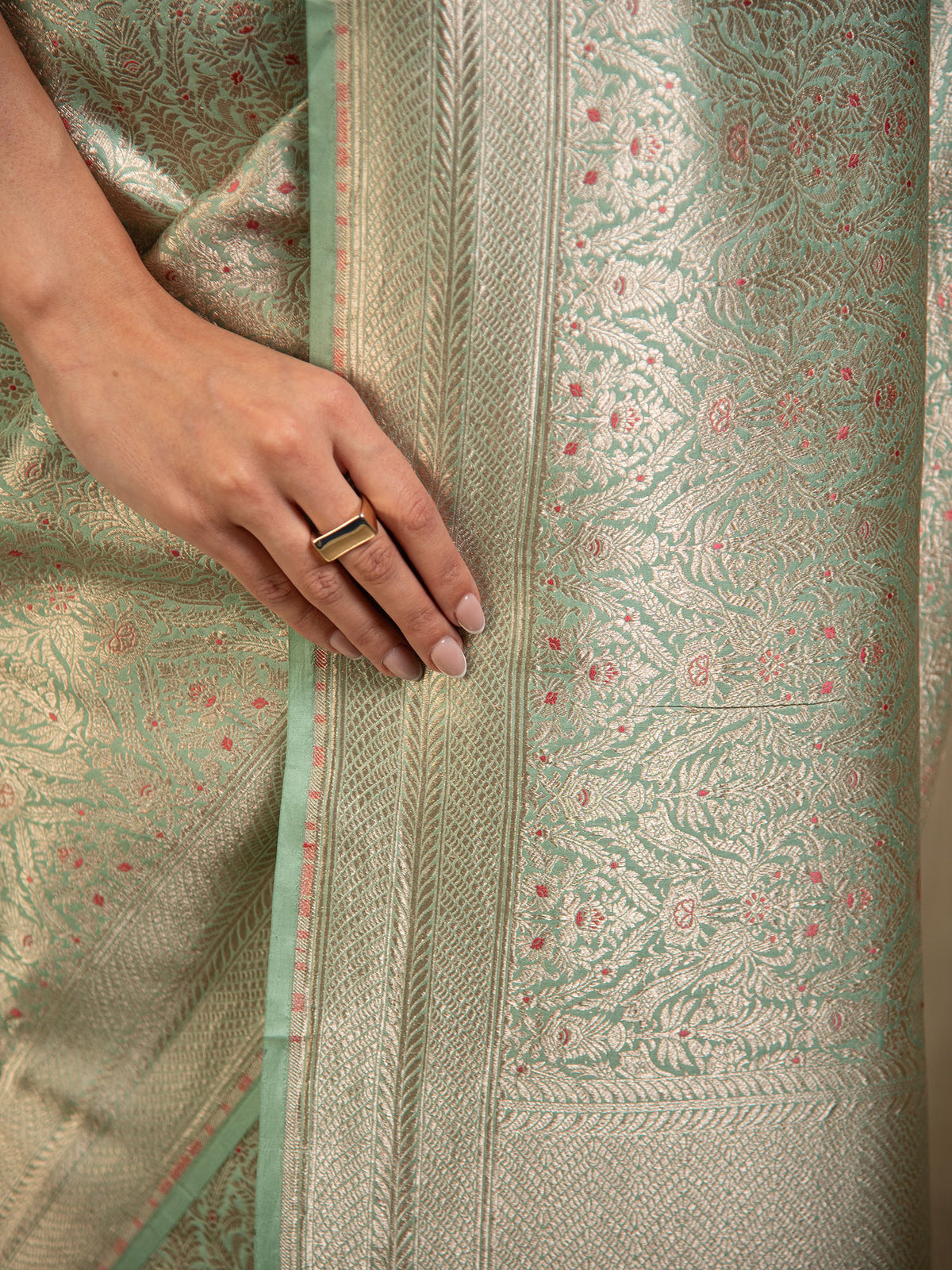 Pastel Aqua Green Meenakari Silk Brocade Handloom Banarasi Saree