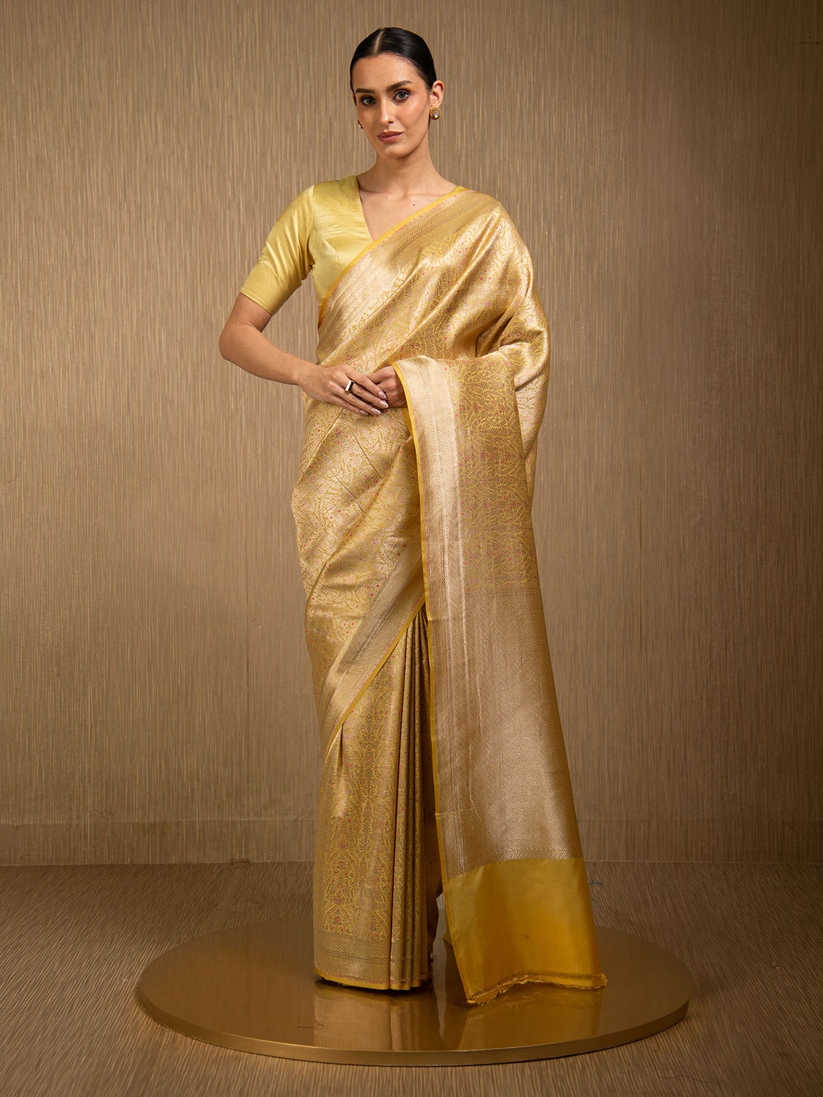 Mustard Meenakari Silk Brocade Handloom Banarasi Saree