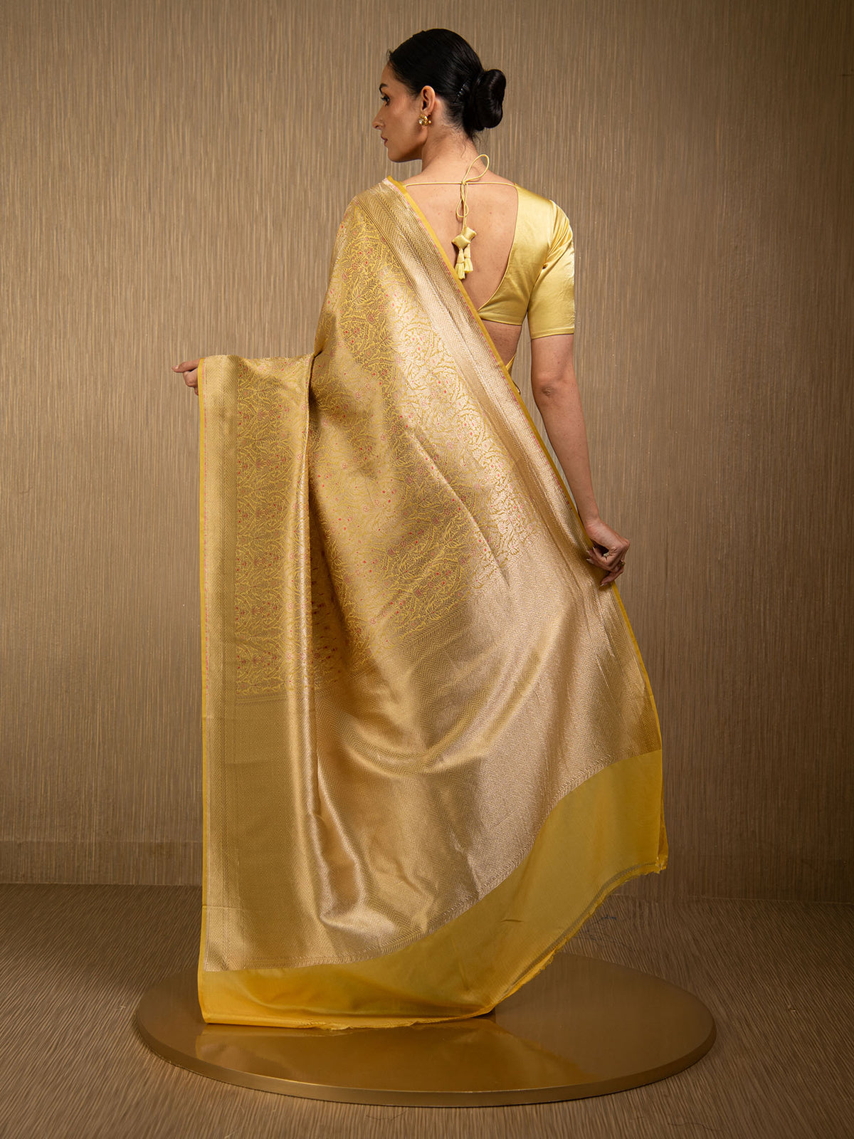Mustard Meenakari Silk Brocade Handloom Banarasi Saree