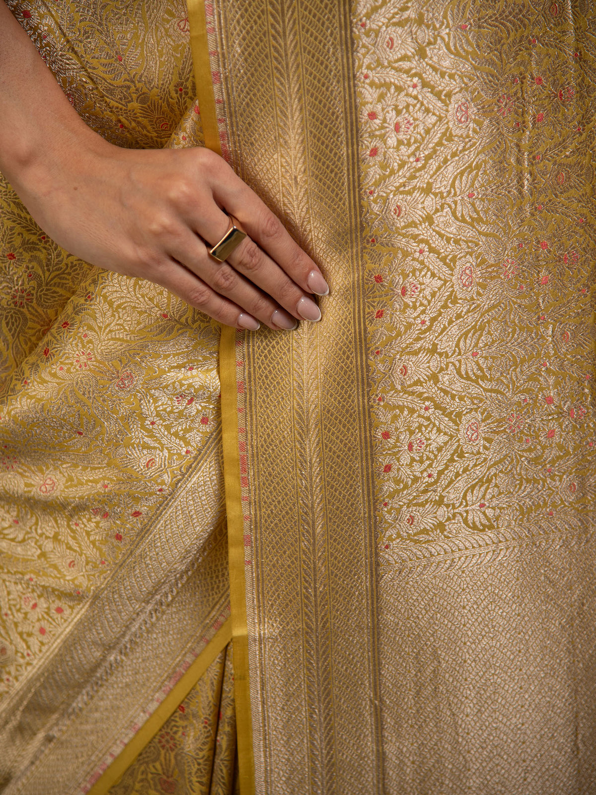 Mustard Meenakari Silk Brocade Handloom Banarasi Saree