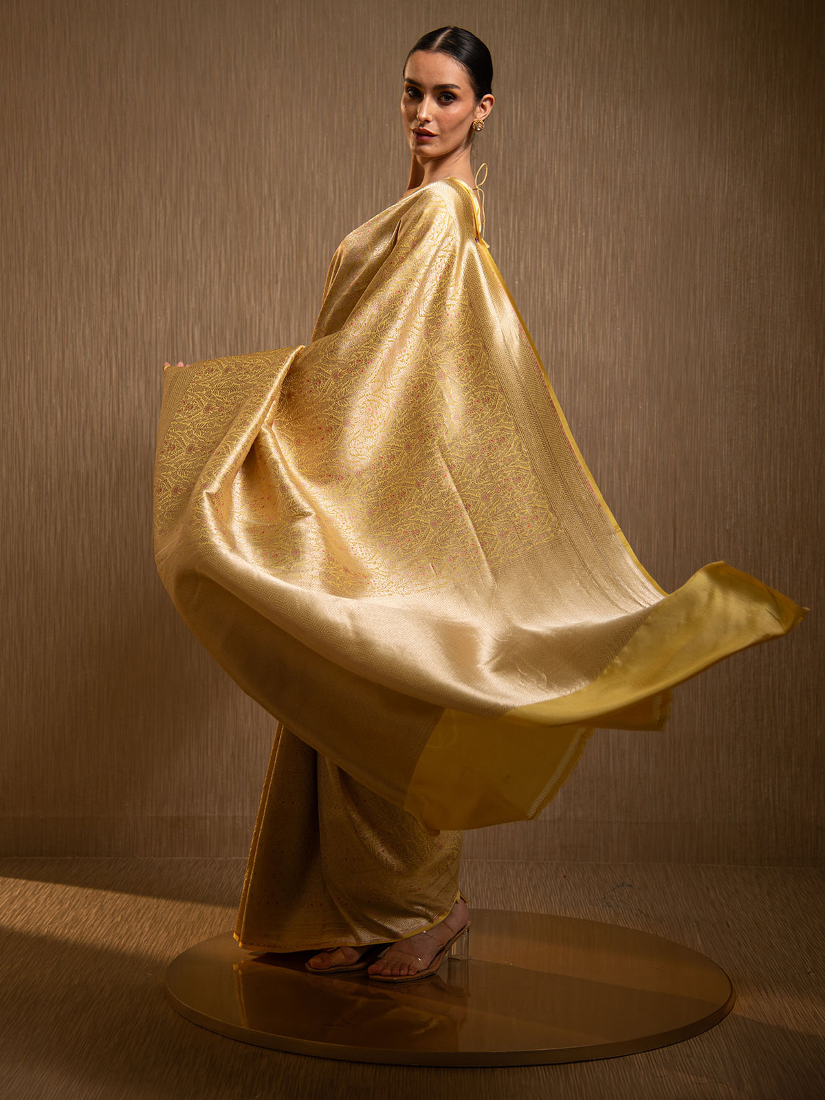 Mustard Meenakari Silk Brocade Handloom Banarasi Saree