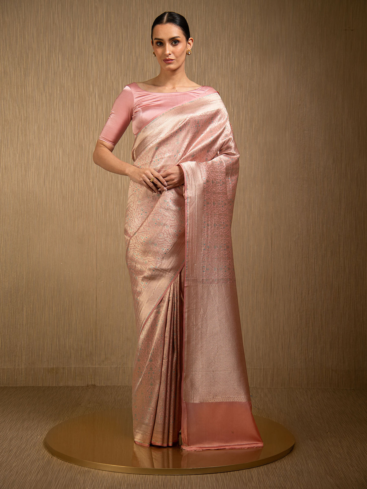 Pastel Pink Meenakari Silk Brocade Handloom Banarasi Saree