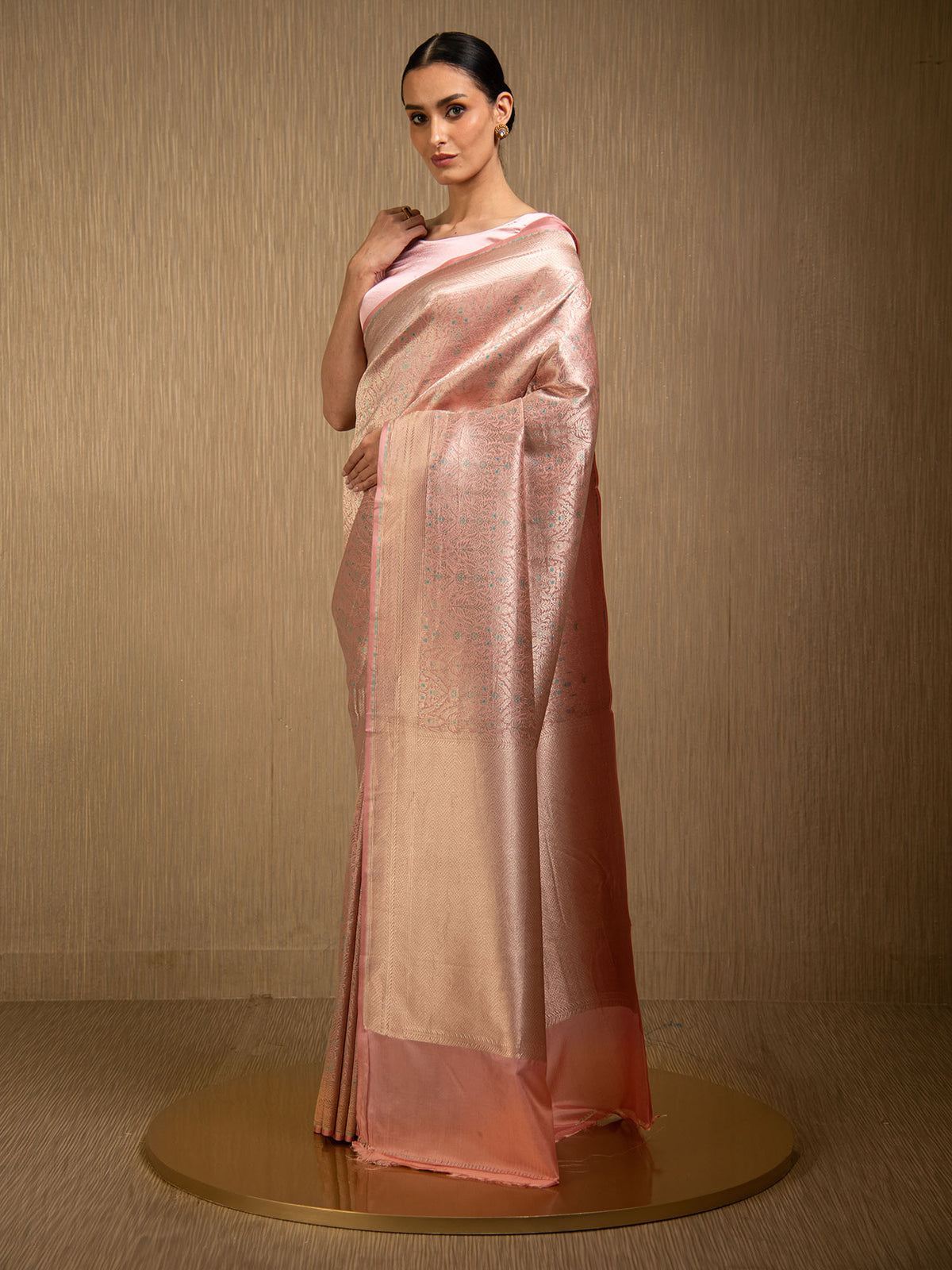 Pastel Pink Meenakari Silk Brocade Handloom Banarasi Saree