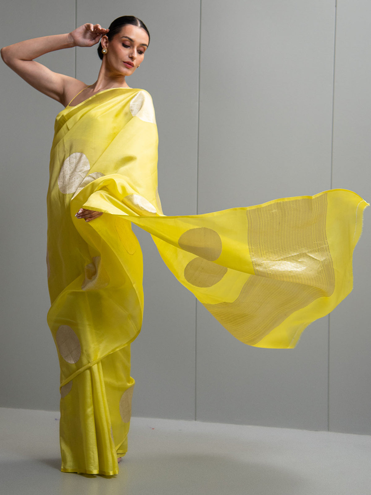 Lime Yellow Boota Pure Silk Handloom Banarasi Saree