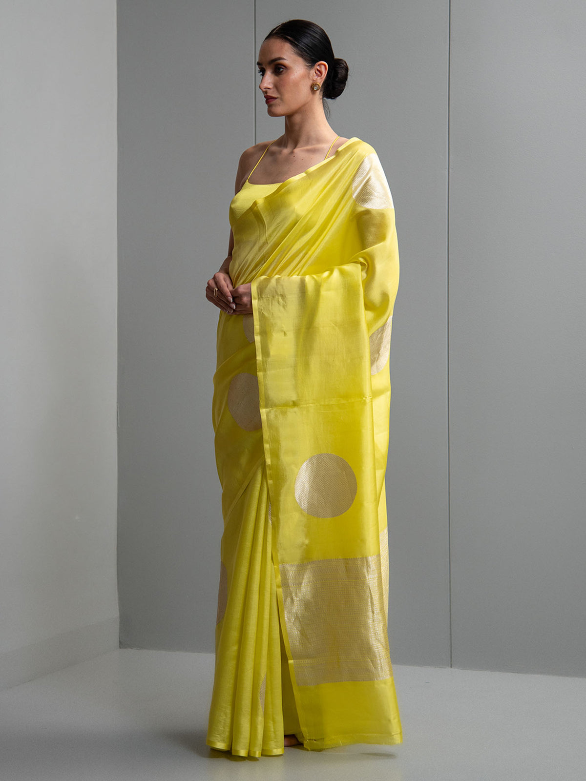 Lime Yellow Boota Pure Silk Handloom Banarasi Saree