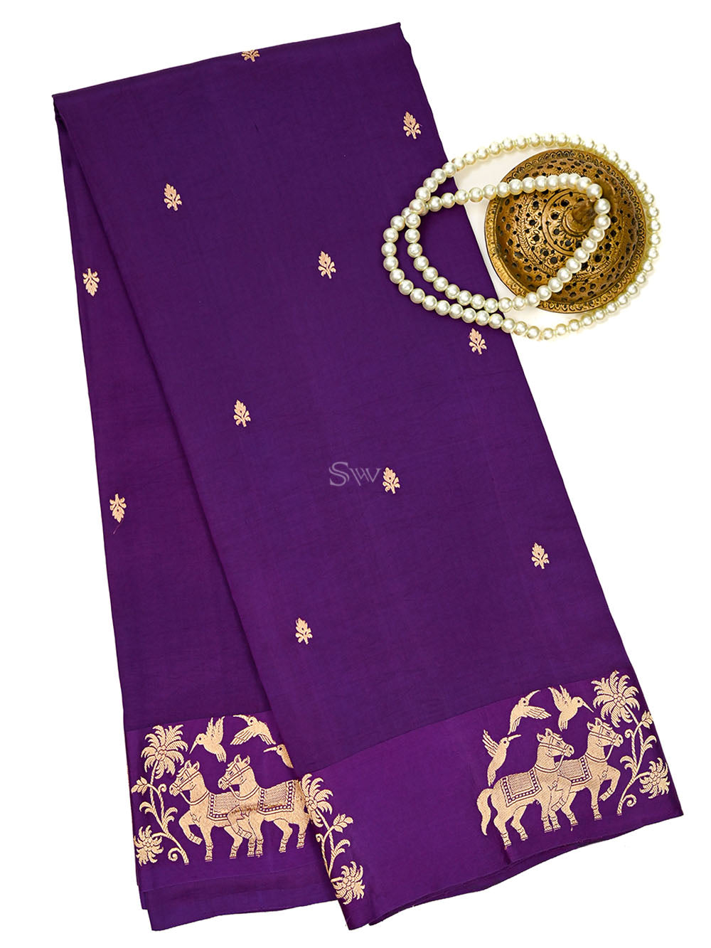 Dark Purple Booti Katan Silk Handloom Banarasi Saree