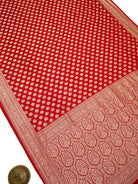 Red Booti Khaddi Georgette Handloom Banarasi Saree - Sacred Weaves
