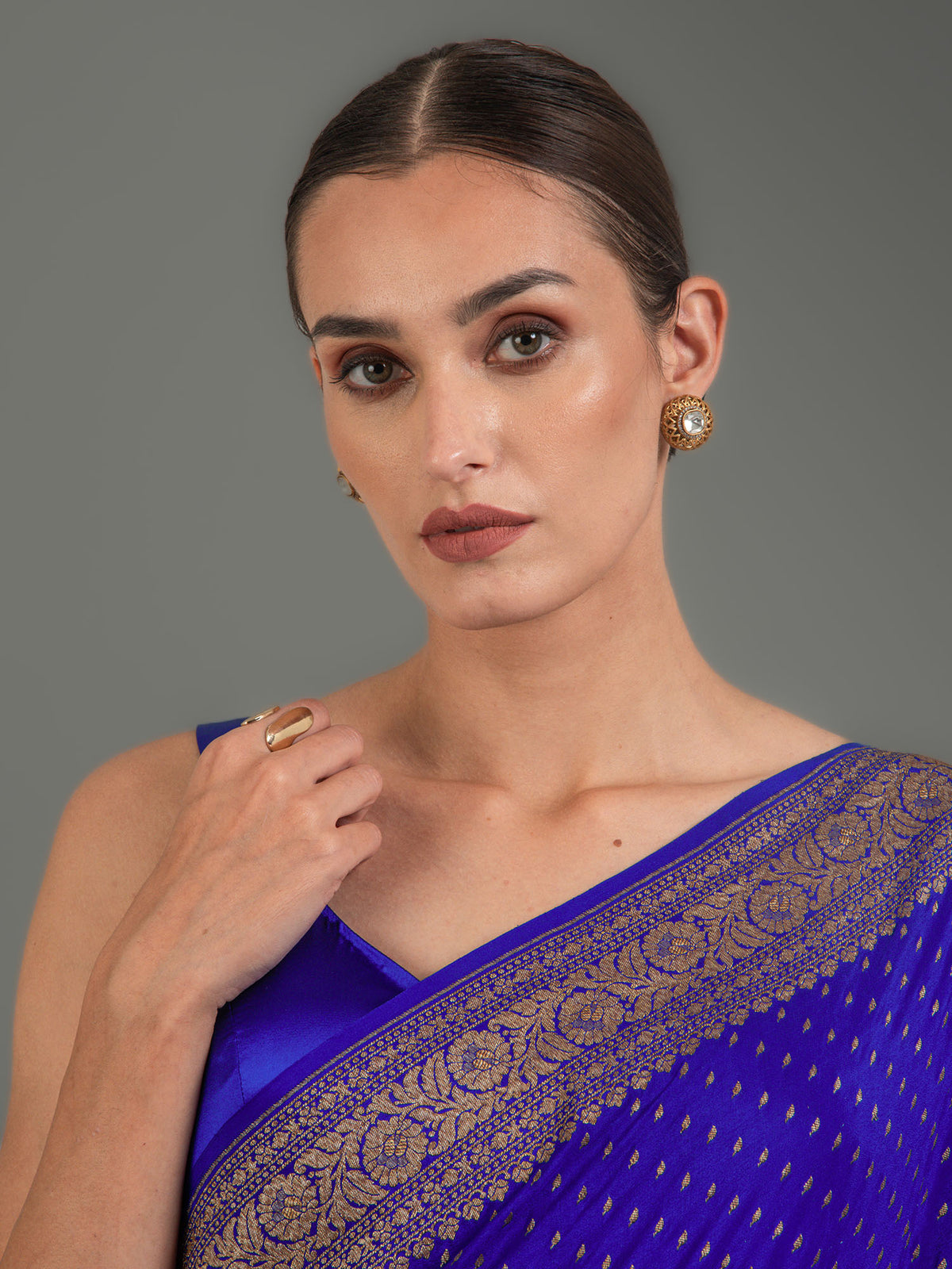 Dark Blue Booti Crepe Silk Handloom Banarasi Saree