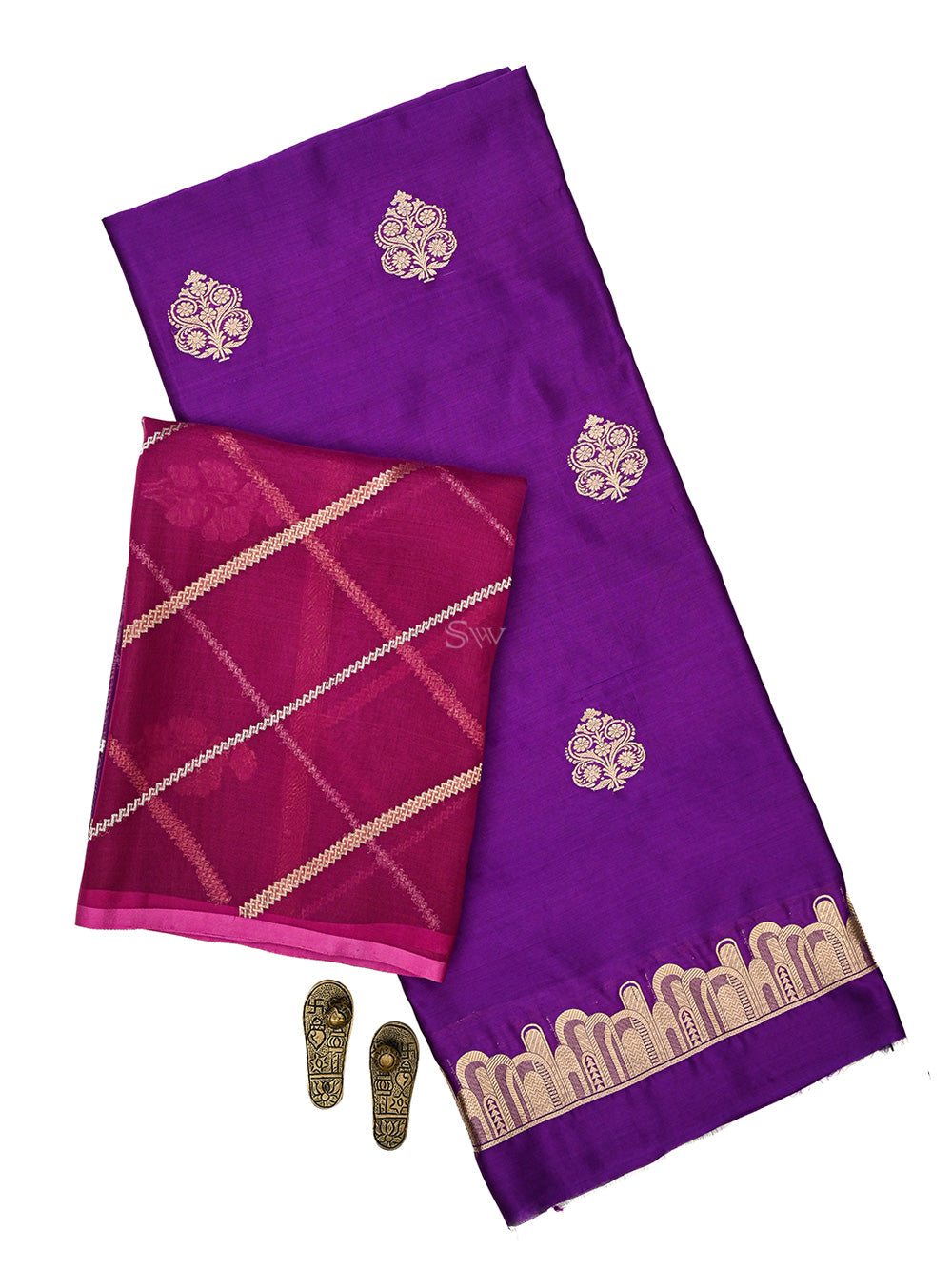 Purple Boota Katan Silk Handloom Banarasi Suit - Sacred Weaves