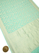 Aqua Green Jaal Khaddi Georgette Handloom Banarasi Saree - Sacred Weaves
