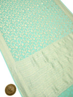 Aqua Green Jaal Khaddi Georgette Handloom Banarasi Saree - Sacred Weaves
