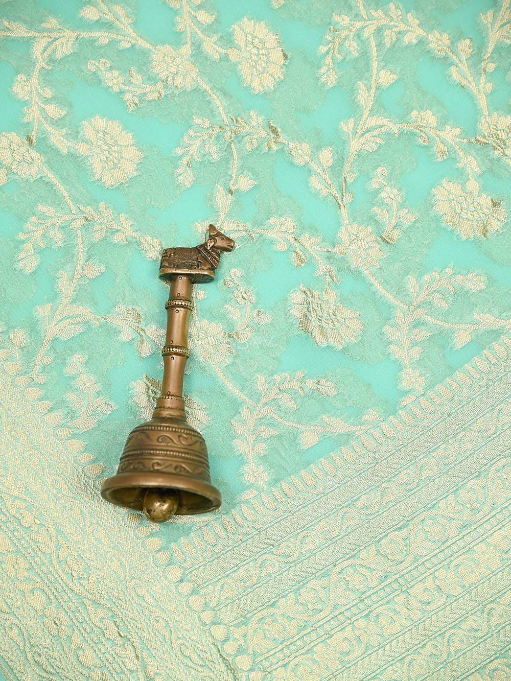Aqua Green Jaal Khaddi Georgette Handloom Banarasi Saree - Sacred Weaves
