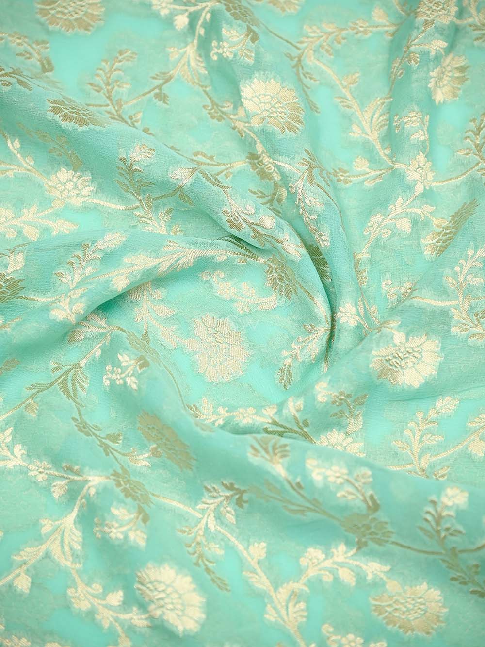 Aqua Green Jaal Khaddi Georgette Handloom Banarasi Saree - Sacred Weaves