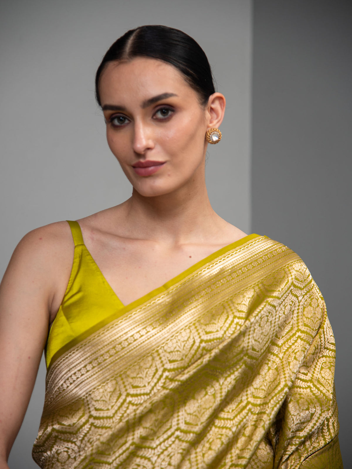 Lime Green Silk Brocade Handloom Banarasi Saree