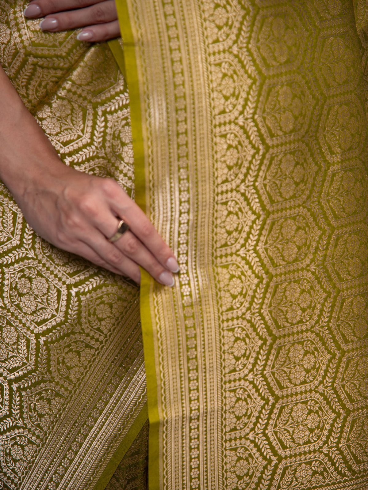 Lime Green Silk Brocade Handloom Banarasi Saree