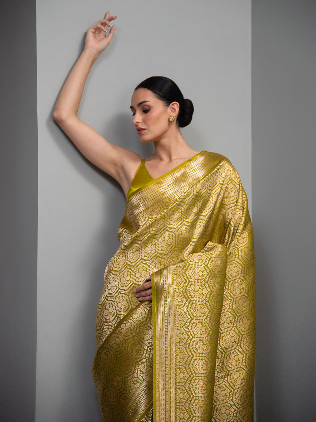 Lime Green Silk Brocade Handloom Banarasi Saree