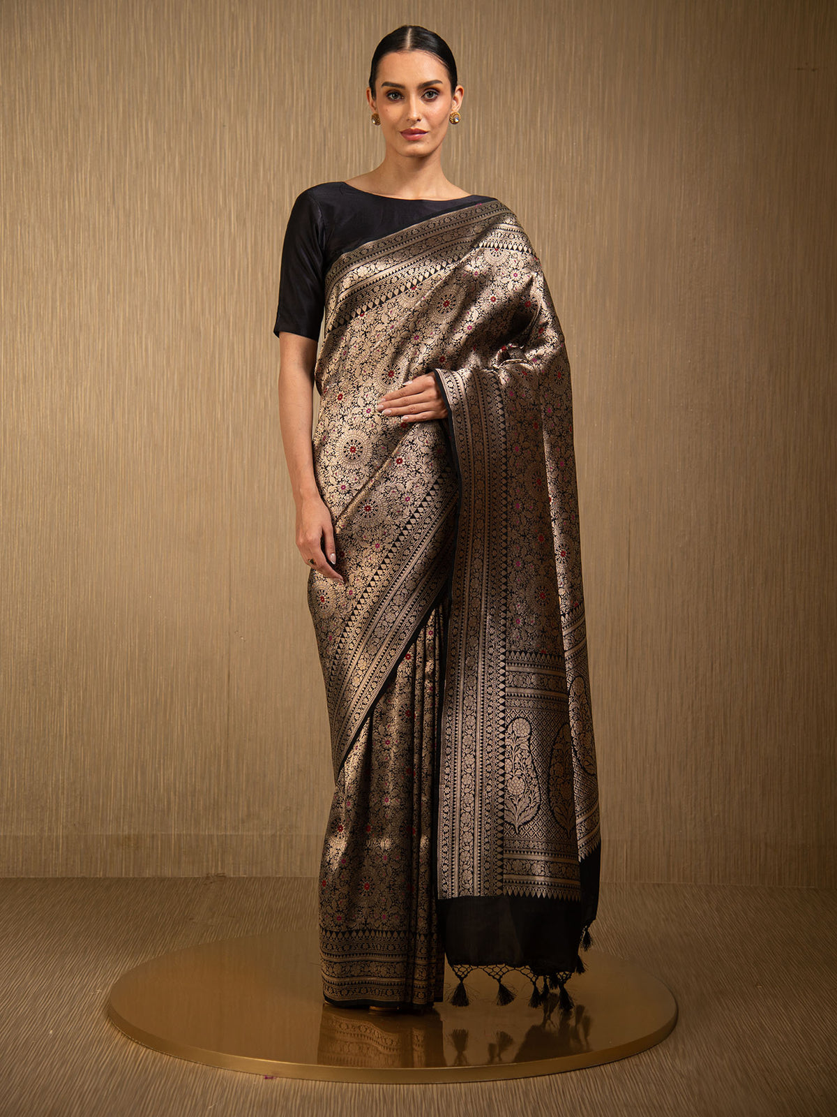 Black Meenakari Silk Brocade Handloom Banarasi Saree